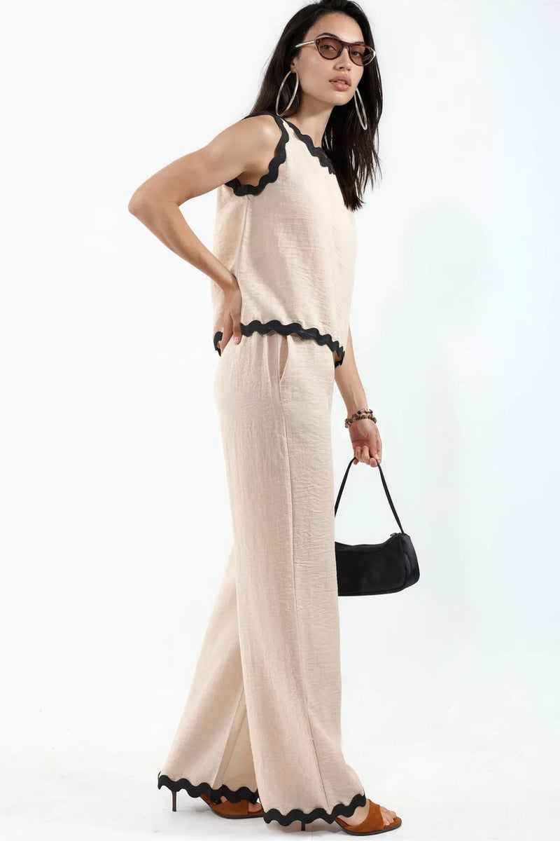 Jennyfer Color Block Linen Tunic And Wide-Leg Trousers Set - Image 2