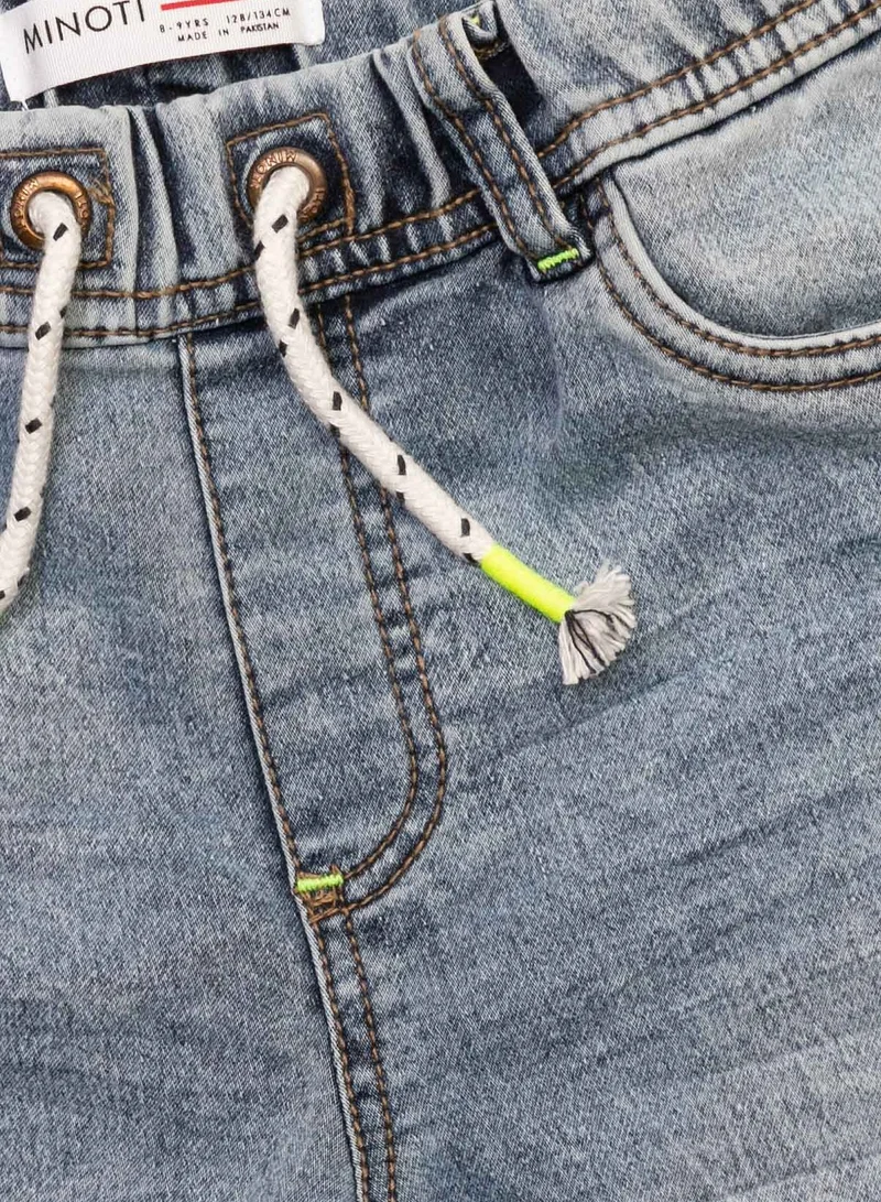 MINOTI Boys Denim Jeans with Drawstring Waist and Knee Detail