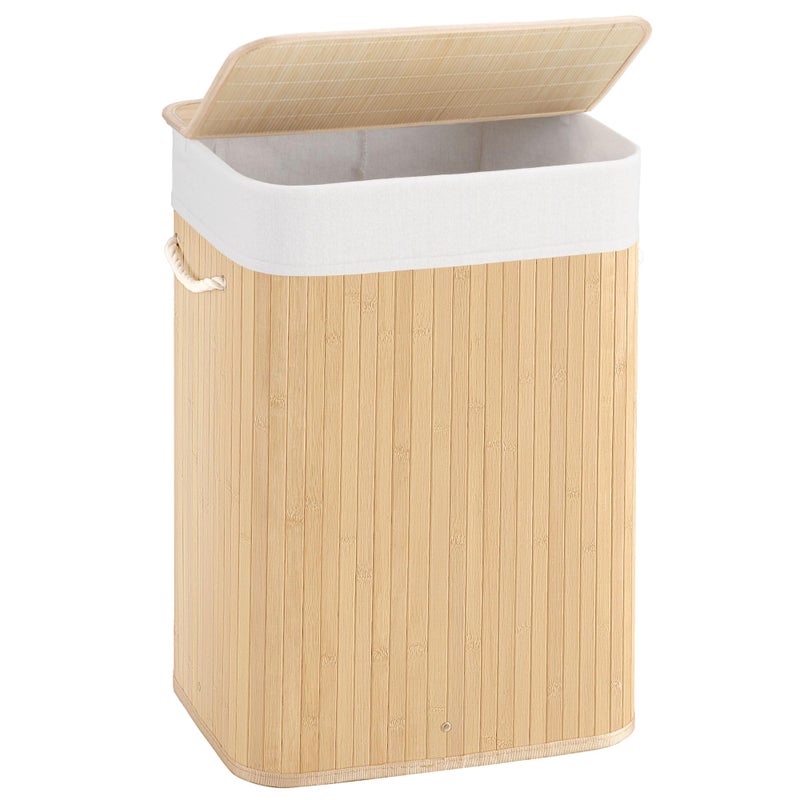 Aliphon 72L Slim Laundry Hamper with Lid, Foldable Bamboo Clothes Laundry Basket with Handles, Removable and Machine Washable Liner, for Bedroom, Bathroom, Dorm, Natural Beige - Image 1