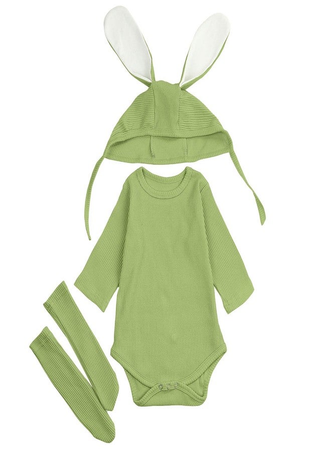 AGQT Baby Boys 1st Easter Outfit Set Long Sleeve Halloween Bunny Costume Mardi Gras Carnival 3pcs Bunny Ear Romper Baby Girls Animal Clothes Green Size 12-18 Months - Image 4