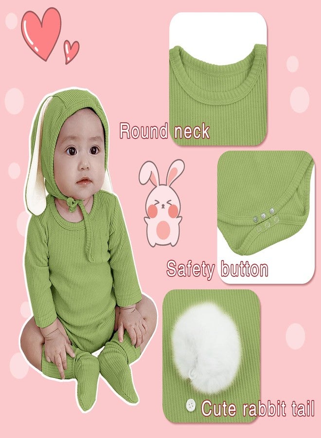 AGQT Baby Boys 1st Easter Outfit Set Long Sleeve Halloween Bunny Costume Mardi Gras Carnival 3pcs Bunny Ear Romper Baby Girls Animal Clothes Green Size 12-18 Months - Image 3