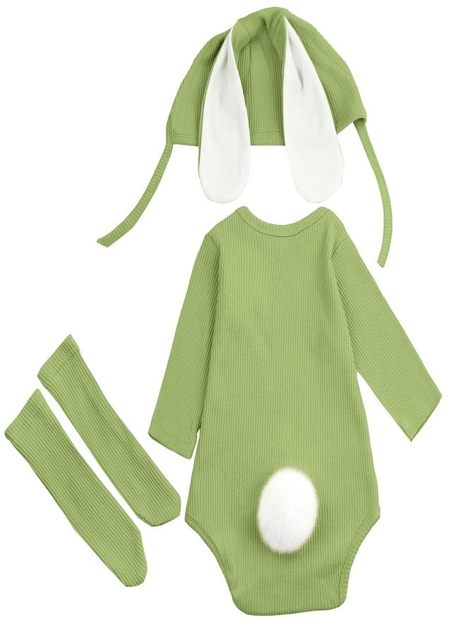 AGQT Baby Boys 1st Easter Outfit Set Long Sleeve Halloween Bunny Costume Mardi Gras Carnival 3pcs Bunny Ear Romper Baby Girls Animal Clothes Green Size 12-18 Months - Image 5