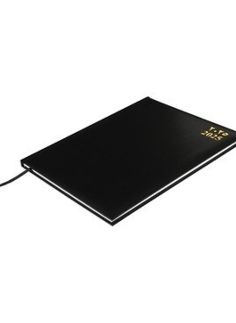 FIS 2025 Executive Diary, Vinyl Materials, 1 Side Padded Cover, 1 Week at a Glance, Size 210x260mm, English/French/Arabic, 70gsm White Paper, Black Color-FSDI34AE25BK