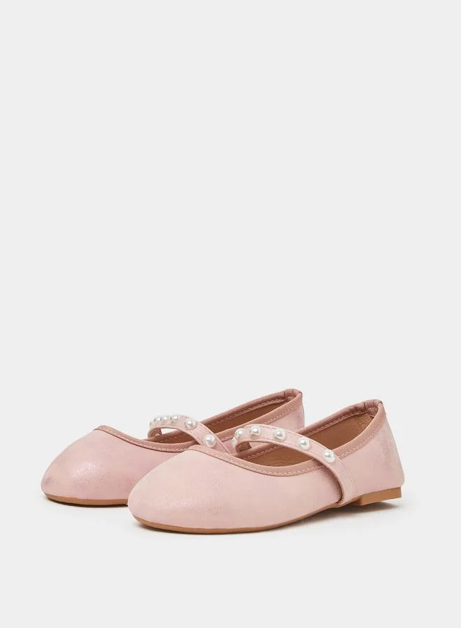 Styli Girls Embellished Strap Slip-On Ballerinas