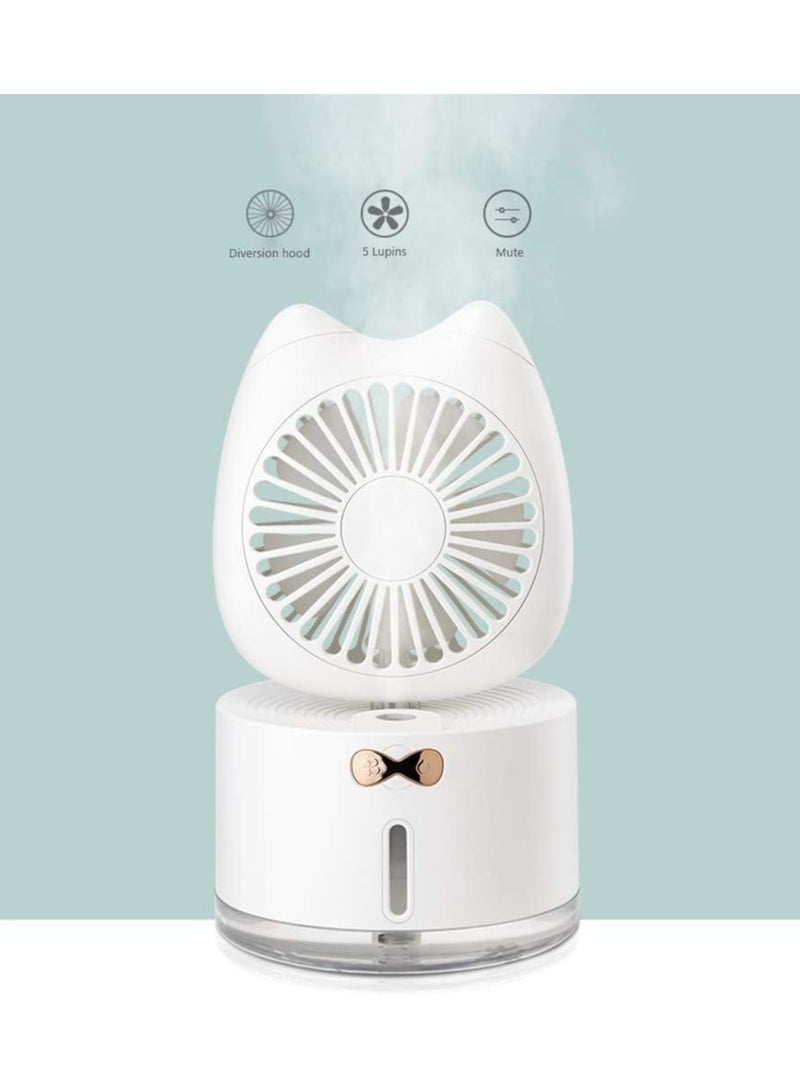 general 3 in 1 Humidifier Desk Fan with Colorful Night Light 3 Wind speeds 2000mAh Rechargeable Cat Shape Mini Fan Cooling Air Condition - Image 2