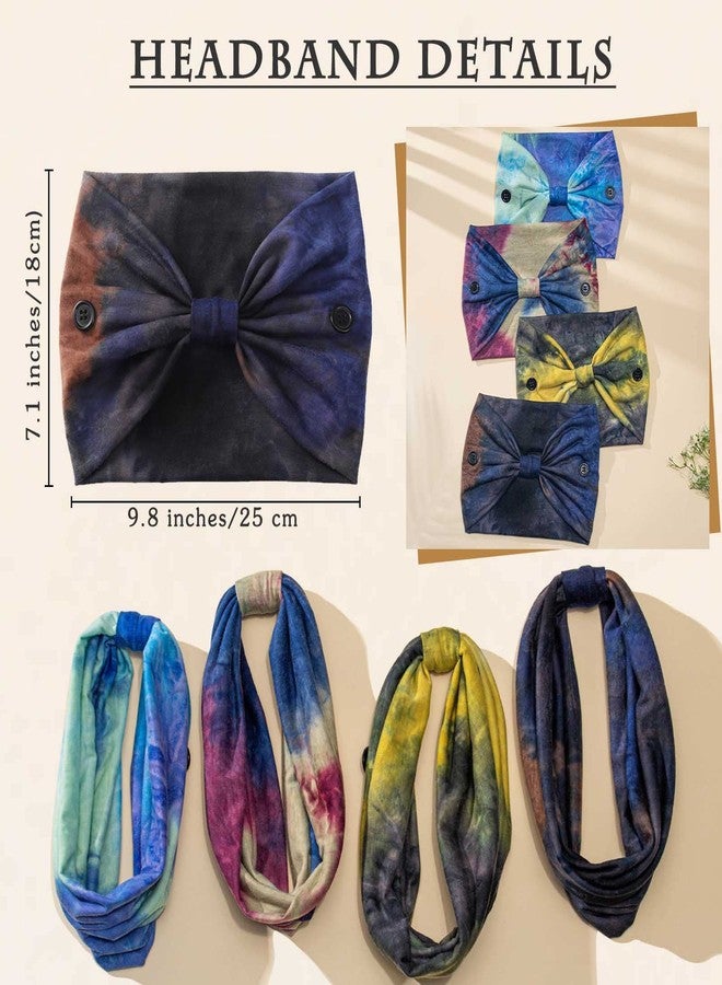 Olbye Wide Tie Dye Headband, Button Headbands for Mask, Non Slip Hairbands for Women, 4Pcs - Image 5