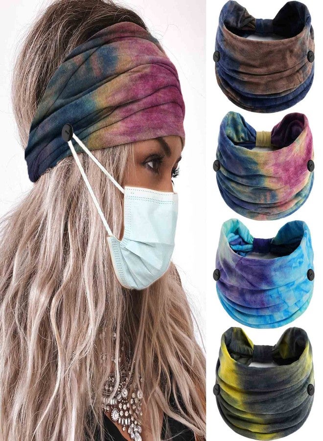 Olbye Wide Tie Dye Headband, Button Headbands for Mask, Non Slip Hairbands for Women, 4Pcs - Image 1