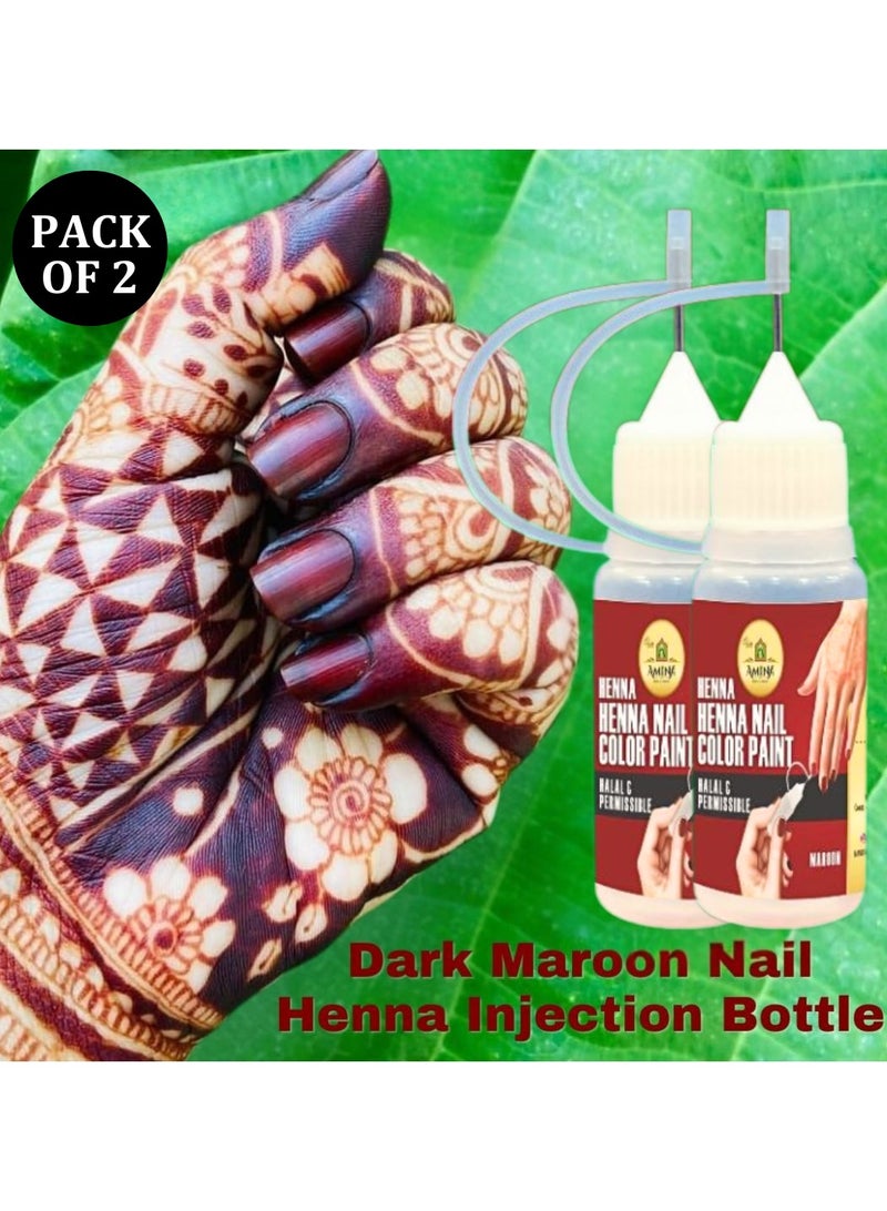 Amina Instant Nail Injection Henna Paste Mehendi Bottle | Vegan & Halal Nail Polish For Women | Without Chemicals | Long Lasting | Ready To Use Dark Maroon Colour Stain (Pack of 2 10ml) - Image 1