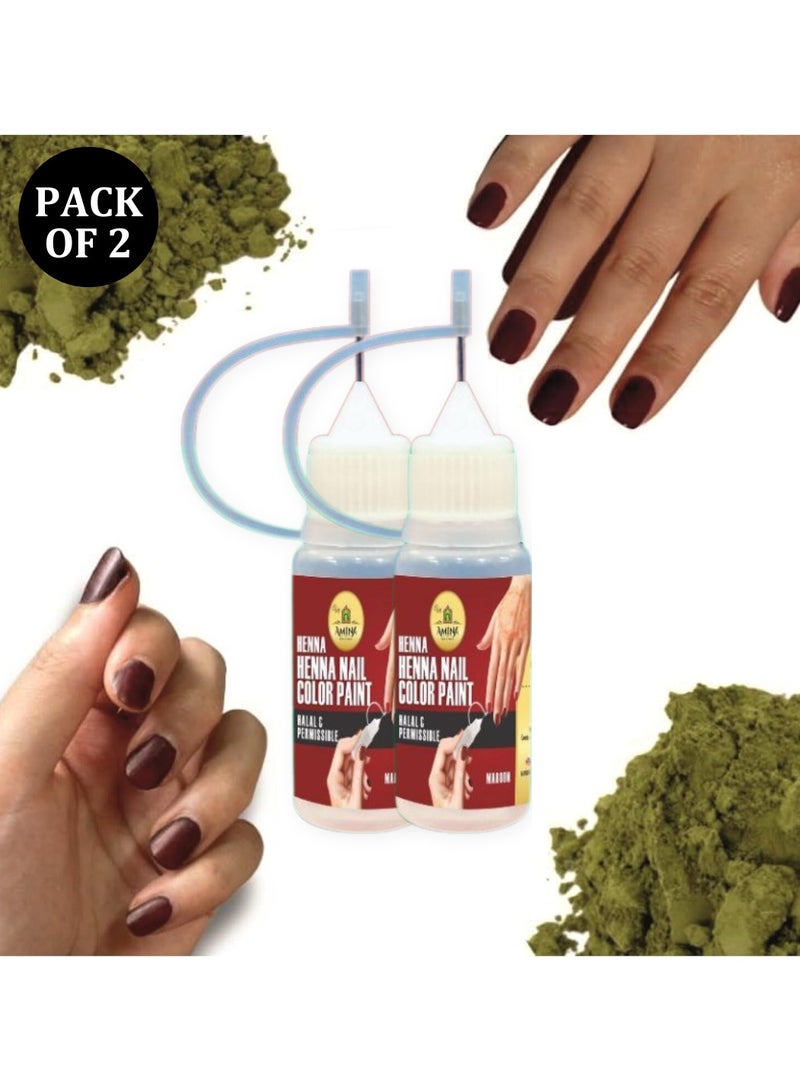 Amina Instant Nail Injection Henna Paste Mehendi Bottle | Vegan & Halal Nail Polish For Women | Without Chemicals | Long Lasting | Ready To Use Dark Maroon Colour Stain (Pack of 2 10ml) - Image 2
