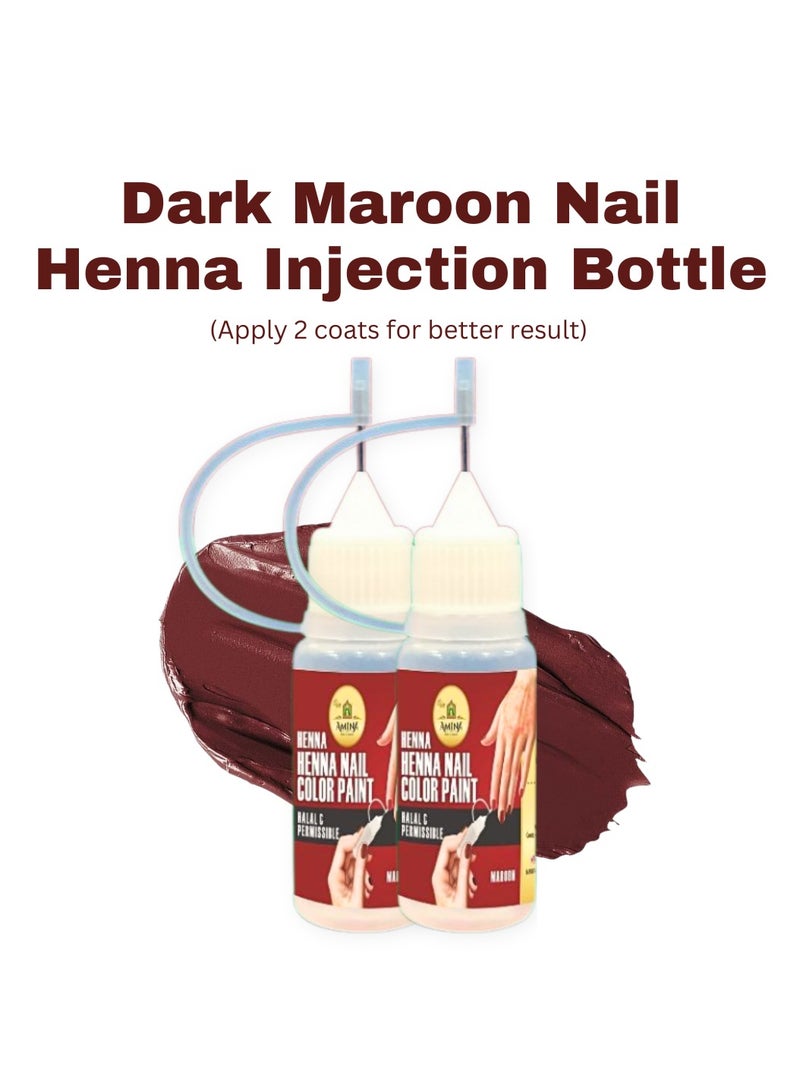 Amina Instant Nail Injection Henna Paste Mehendi Bottle | Vegan & Halal Nail Polish For Women | Without Chemicals | Long Lasting | Ready To Use Dark Maroon Colour Stain (Pack of 2 10ml) - Image 3