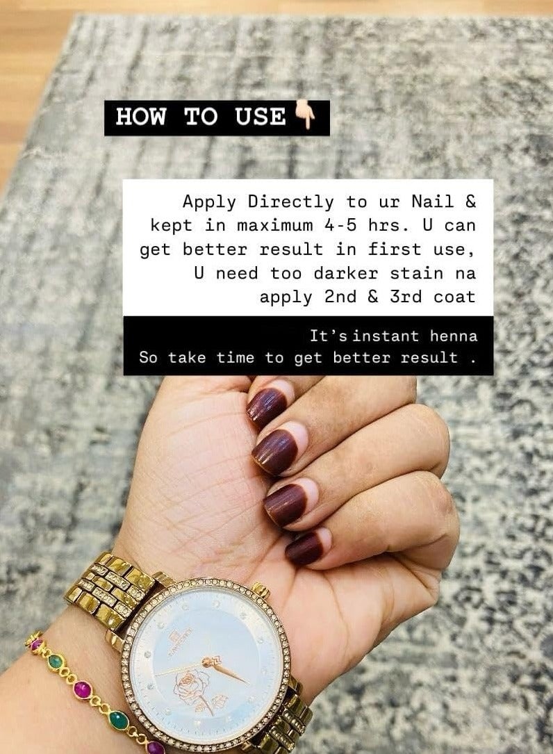 Amina Instant Nail Injection Henna Paste Mehendi Bottle | Vegan & Halal Nail Polish For Women | Without Chemicals | Long Lasting | Ready To Use Dark Maroon Colour Stain (Pack of 2 10ml) - Image 4