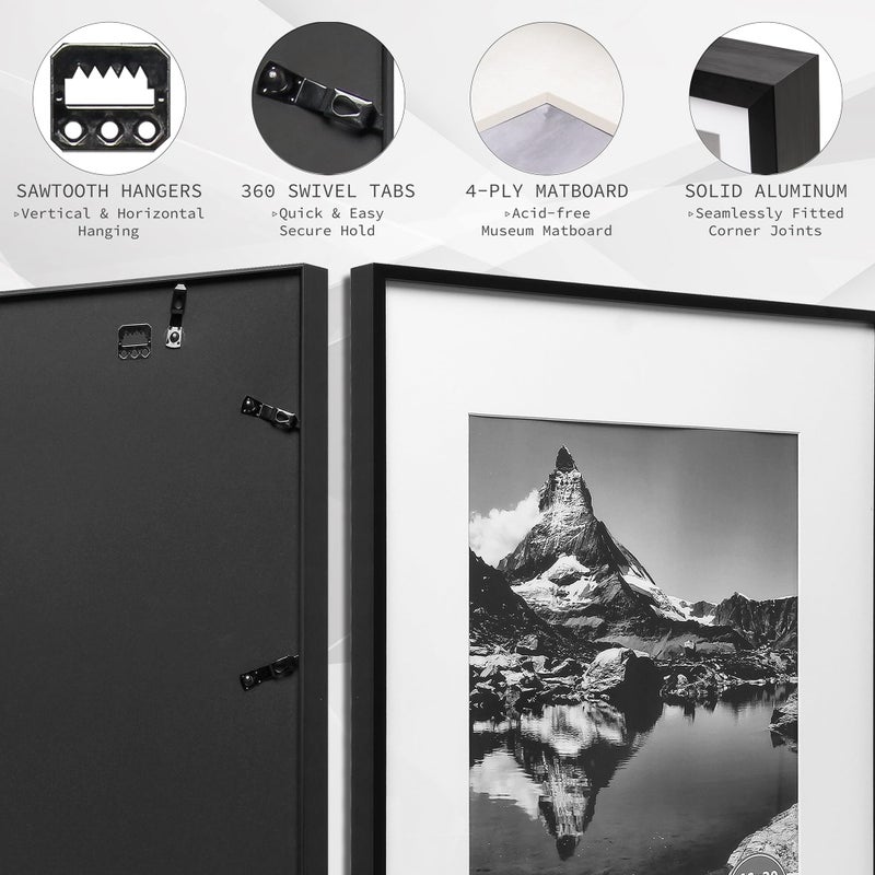 FrameWorks 5x7 Matted to 4x6 Picture Frame - Black Aluminum Picture Frames with Tempered Glass  Poster Frames with Removable Mat  Photo Frame with Strong Corners  Picture Frame for Gallery Wall - Image 4