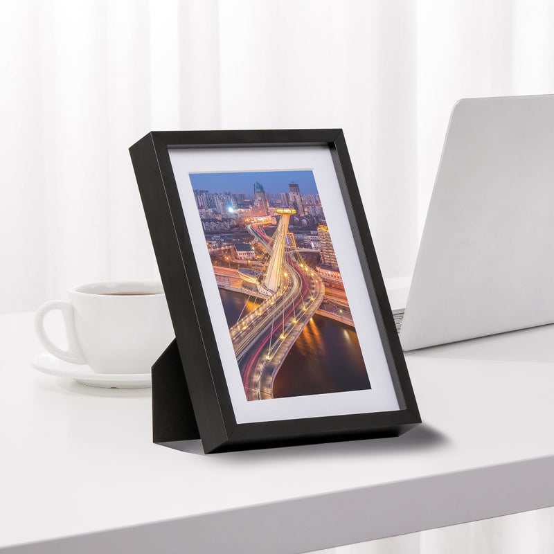 FrameWorks 5x7 Matted to 4x6 Picture Frame - Black Aluminum Picture Frames with Tempered Glass  Poster Frames with Removable Mat  Photo Frame with Strong Corners  Picture Frame for Gallery Wall - Image 3