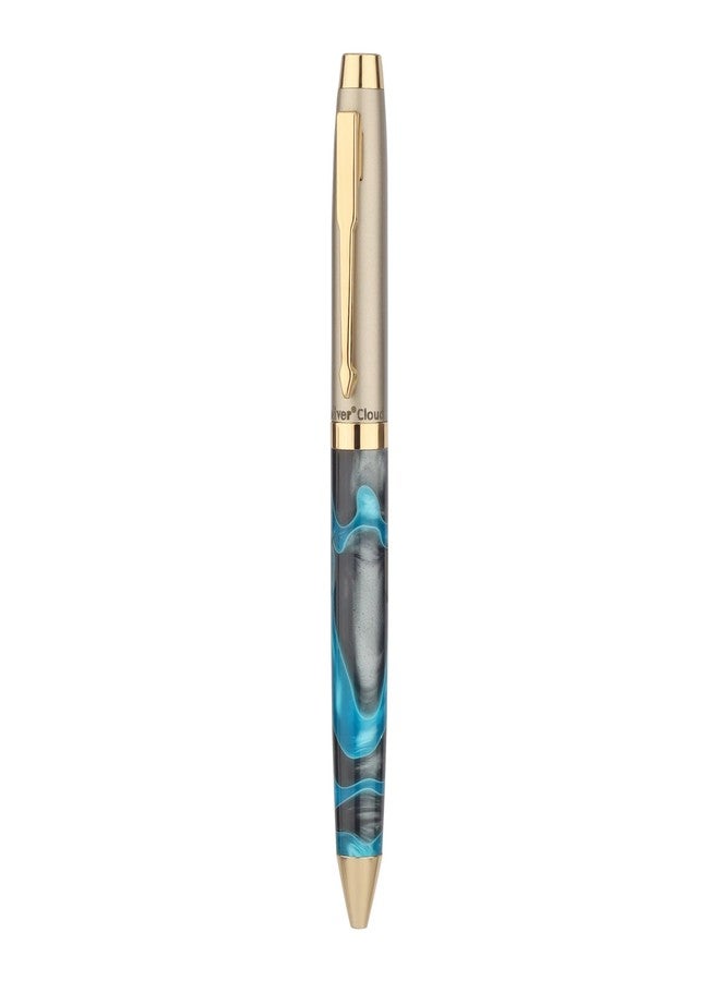 Oliver Cloud Acrylic G Ball Pen – Blue Swirl Half Brass & Acrylic Body, 0.6mm Jotter Refill, Twist Mechanism, Gold-Plated Trims with Premium T Box - Image 4