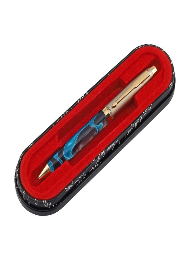 Oliver Cloud Acrylic G Ball Pen – Blue Swirl Half Brass & Acrylic Body, 0.6mm Jotter Refill, Twist Mechanism, Gold-Plated Trims with Premium T Box - Image 5