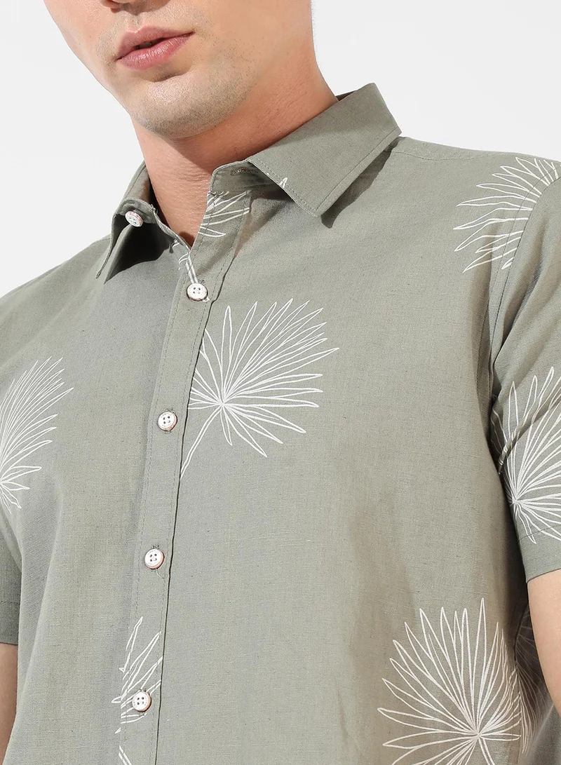 Campus Sutra Men's Sage Green Printed Regular Fit Casual Shirt