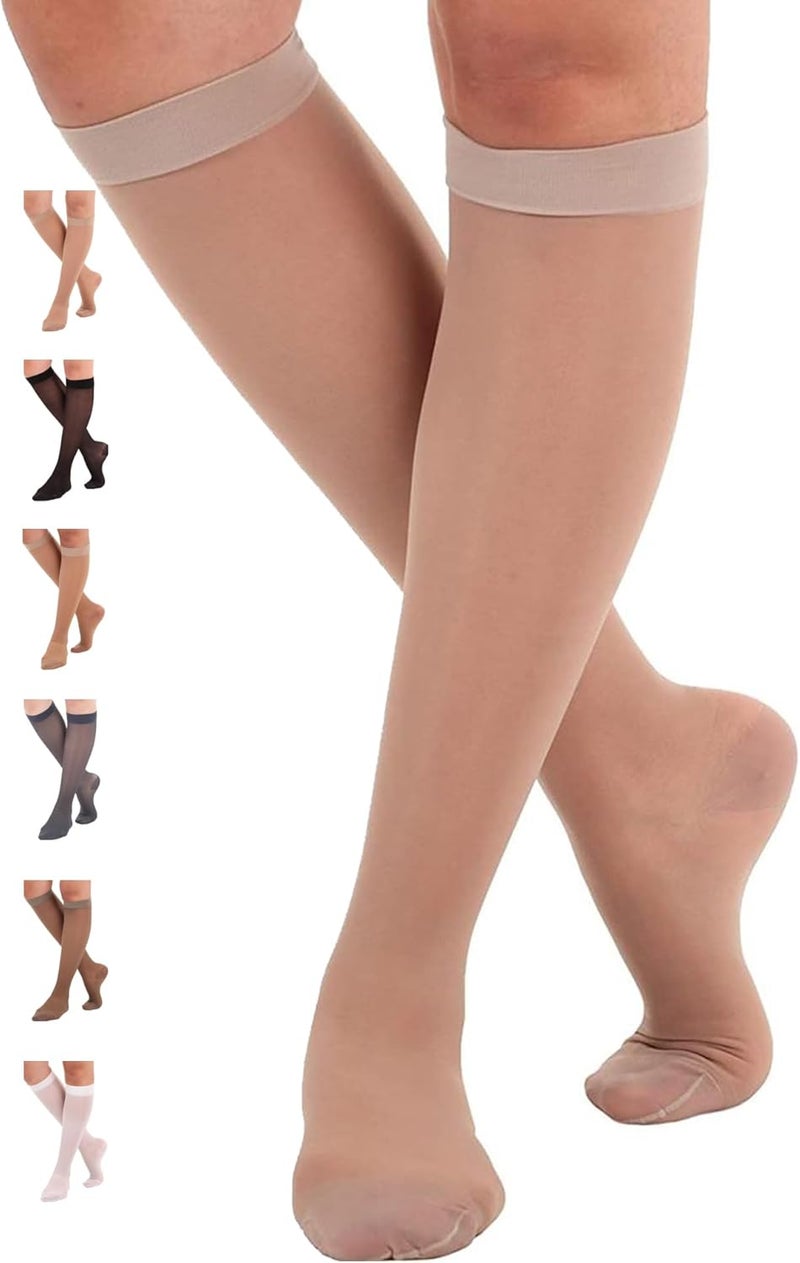 ABSOLUTE SUPPORT Sheer Compression Socks for Women 15-20 mmHg - Knee High Stockings - Image 1