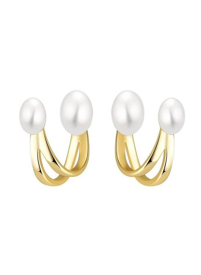 AMAAL Gold Pearl Ear Cuff Earrings for Women & Girls | Korean Style Double Pearl Piercing Ear Cuffs | Western Wedding,Earing | Stylish Jewellery for woman Valentine Gift for Girlfriend -539 - Image 1