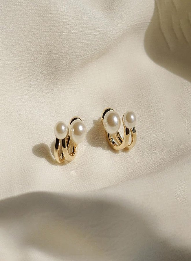 AMAAL Gold Pearl Ear Cuff Earrings for Women & Girls | Korean Style Double Pearl Piercing Ear Cuffs | Western Wedding,Earing | Stylish Jewellery for woman Valentine Gift for Girlfriend -539 - Image 4