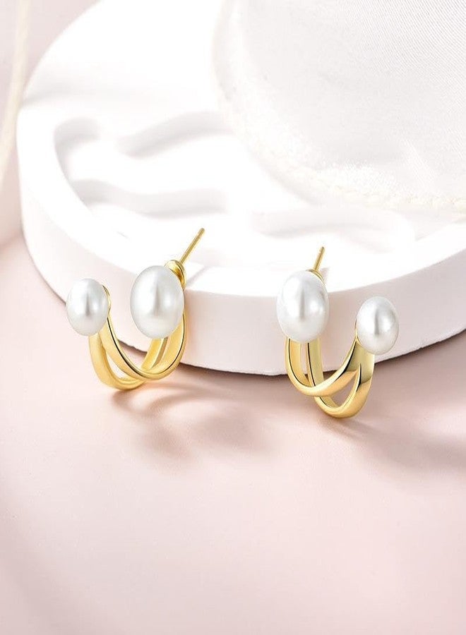 AMAAL Gold Pearl Ear Cuff Earrings for Women & Girls | Korean Style Double Pearl Piercing Ear Cuffs | Western Wedding,Earing | Stylish Jewellery for woman Valentine Gift for Girlfriend -539 - Image 5