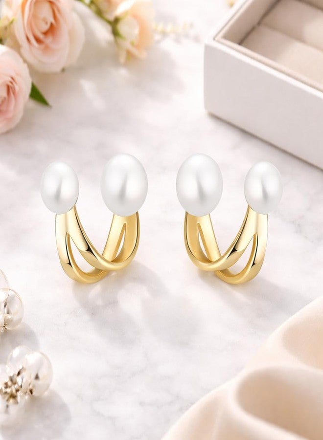 AMAAL Gold Pearl Ear Cuff Earrings for Women & Girls | Korean Style Double Pearl Piercing Ear Cuffs | Western Wedding,Earing | Stylish Jewellery for woman Valentine Gift for Girlfriend -539 - Image 3