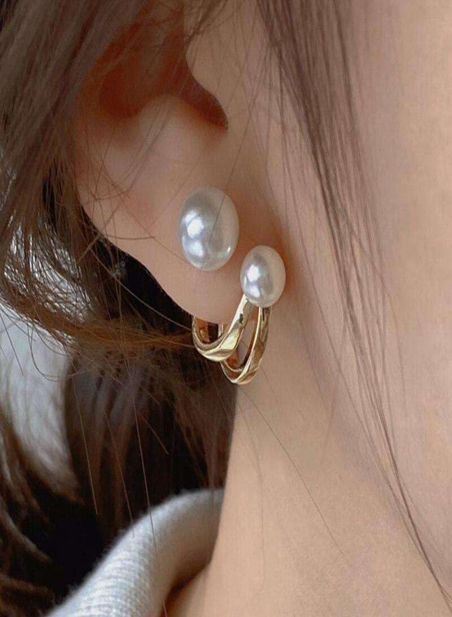 AMAAL Gold Pearl Ear Cuff Earrings for Women & Girls | Korean Style Double Pearl Piercing Ear Cuffs | Western Wedding,Earing | Stylish Jewellery for woman Valentine Gift for Girlfriend -539 - Image 2