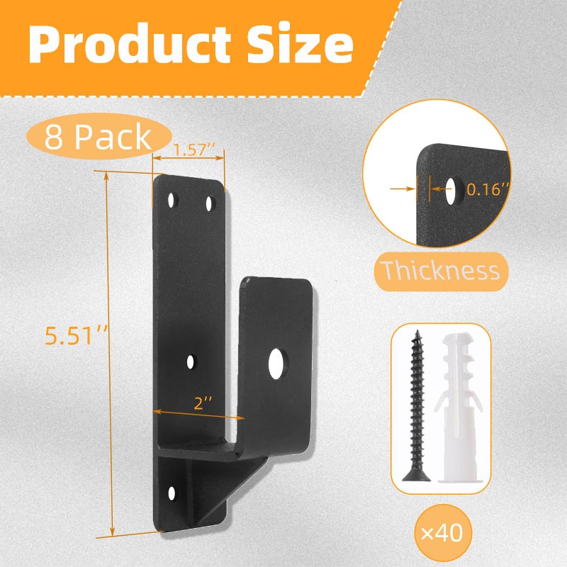Ohiyoo 8 Pack Door Barricade Brackets 2 X 4 Door Security Bar Heavy Duty Drop Open Bar Holder For Home Security Fits 2 X 4 Lumber Door Brace For Home Security, Black - Image 2