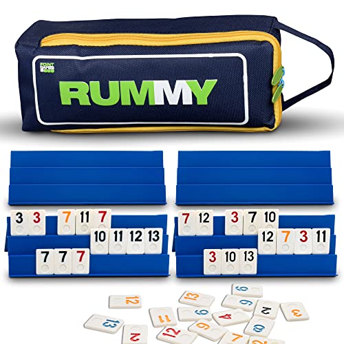 Point Games Classic Rummy Cube Game Full Size, with 3 Tier Foldable Racks and Tiles, in a Super Durable Canvas Travel Bag - Image 1