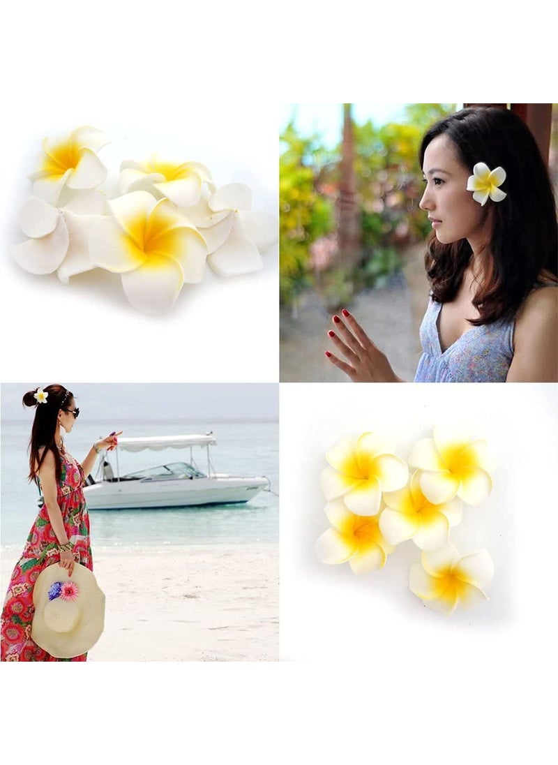 ALEVAN ALEVAN 24 inch Artificial Plumier Rubric Hawaiian Flower Petals Hair Hat Wreath Floral Hawaiian Foam Frangipani Flowers for DIY Home Beach Wedding Party Decoration White 12  - Image 5