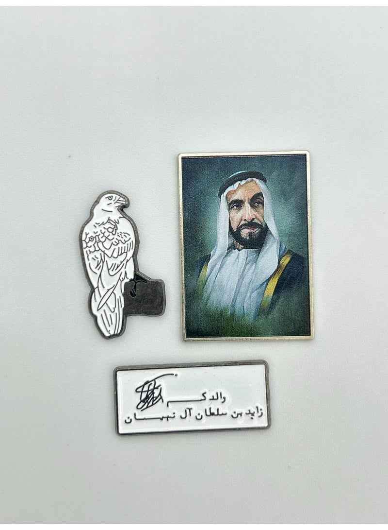 3 pieces of Metal stickers - Sheikh Zayed logo and Sheikh Zayed name logo and Falcon logo Stickers - Premium Quality Metal for Mobile, Laptop, Backpacks and more - Image 1