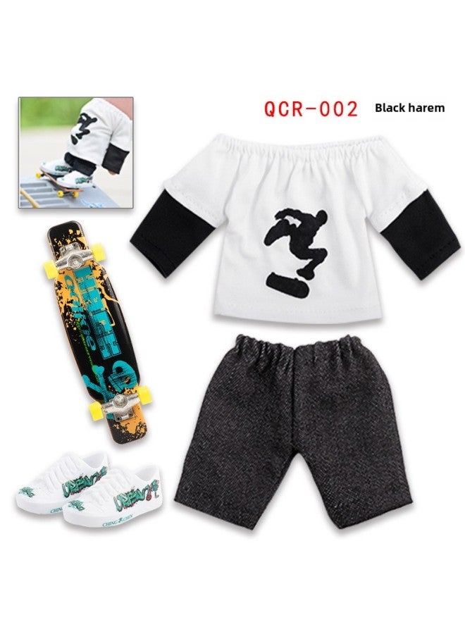 Finger Scooter Field Props Combination Suit 10PC Scene Finger Bicycle Finger Shoes Pants-Color:QCR002 Black Harem  - Image 1