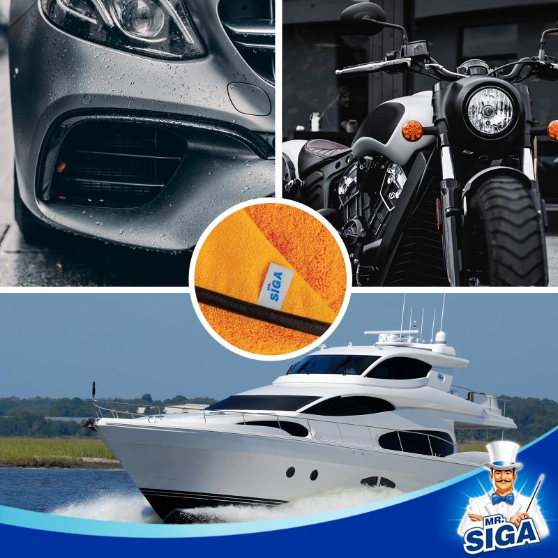 Mr Siga منشفة ميكروفايبر احترافية متميزة من MR.SIGA للسيارات، مناشف غسيل وتفصيل سيارات مزدوجة الجوانب، ذهبية، 15.7 × 23.6 بوصة، 6 قطع - Image 4