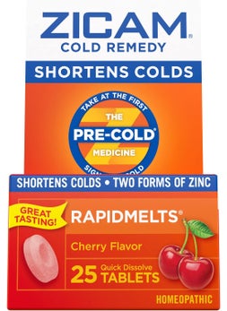 ZICAM Zicam Cold Remedy Zinc RapidMelts, Cherry Flavor, Homeopathic, Cold Shortening Medicine, Shortens Cold Duration, 25 Count (Pack of 2) 