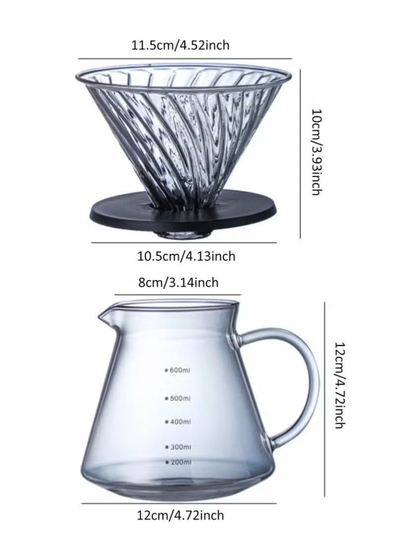 مجموعة ماكينة تحضير القهوة V60 Pour Over سعة 600 مل، طقم إبريق قهوة زجاجي، وعاء قهوة محمول مع فلتر تنقيط - Image 3