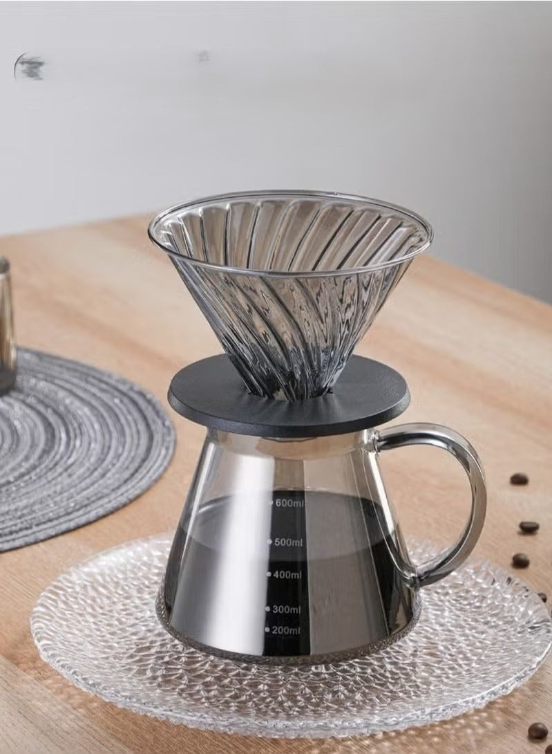 مجموعة ماكينة تحضير القهوة V60 Pour Over سعة 600 مل، طقم إبريق قهوة زجاجي، وعاء قهوة محمول مع فلتر تنقيط - Image 1
