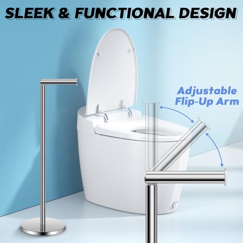 TACGEA Toilet Paper Holder Stand, Bathroom Toilet Paper Roll Holder Stainless Steel, Storage for 4 Rolls of Toilet Tissue, Sliver - Image 3