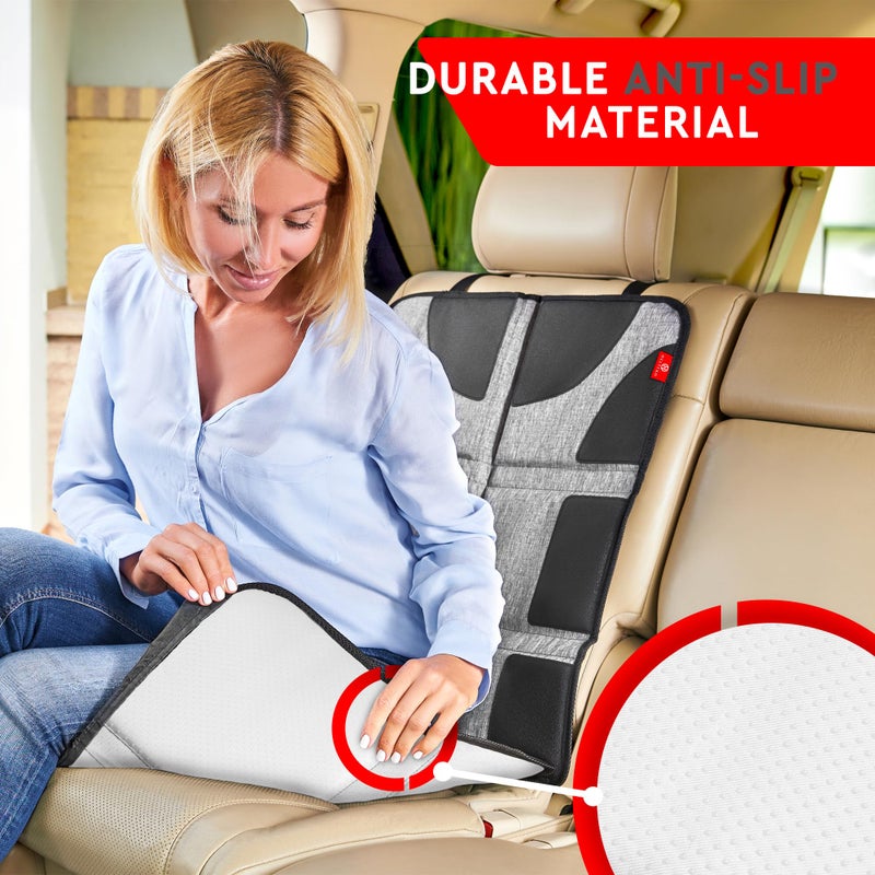 Helteko Car Seat Protector, Large Seat Cover for Child Carseat, Waterproof & Stain Resistant, Baby Mats Under Car Seats for Leather Seats, 2 Mesh Storage Pockets, 1Pack, Gray - Image 5