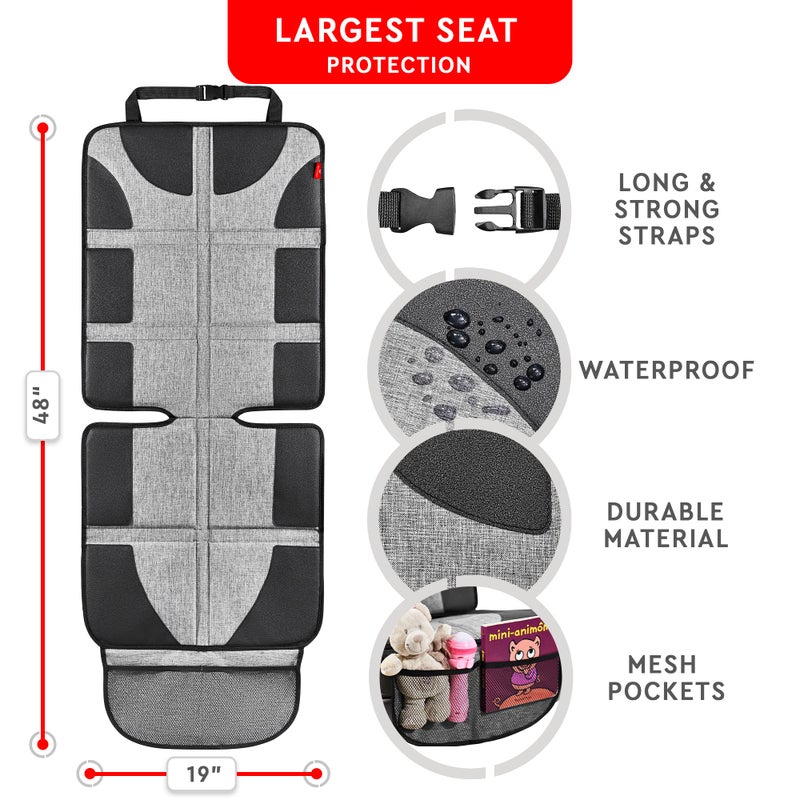 Helteko Car Seat Protector, Large Seat Cover for Child Carseat, Waterproof & Stain Resistant, Baby Mats Under Car Seats for Leather Seats, 2 Mesh Storage Pockets, 1Pack, Gray - Image 4
