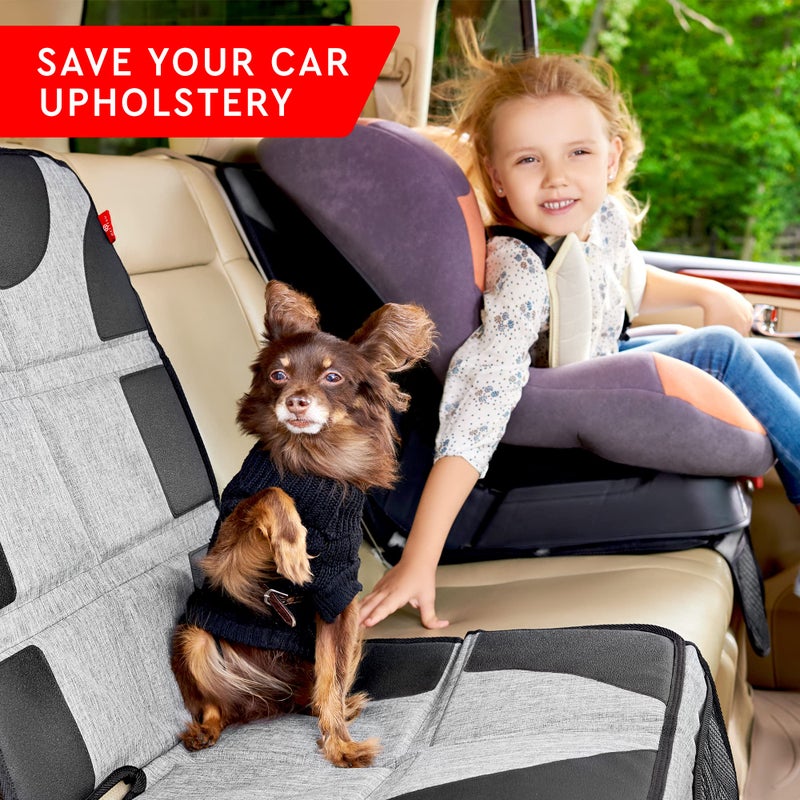 Helteko Car Seat Protector, Large Seat Cover for Child Carseat, Waterproof & Stain Resistant, Baby Mats Under Car Seats for Leather Seats, 2 Mesh Storage Pockets, 1Pack, Gray - Image 3