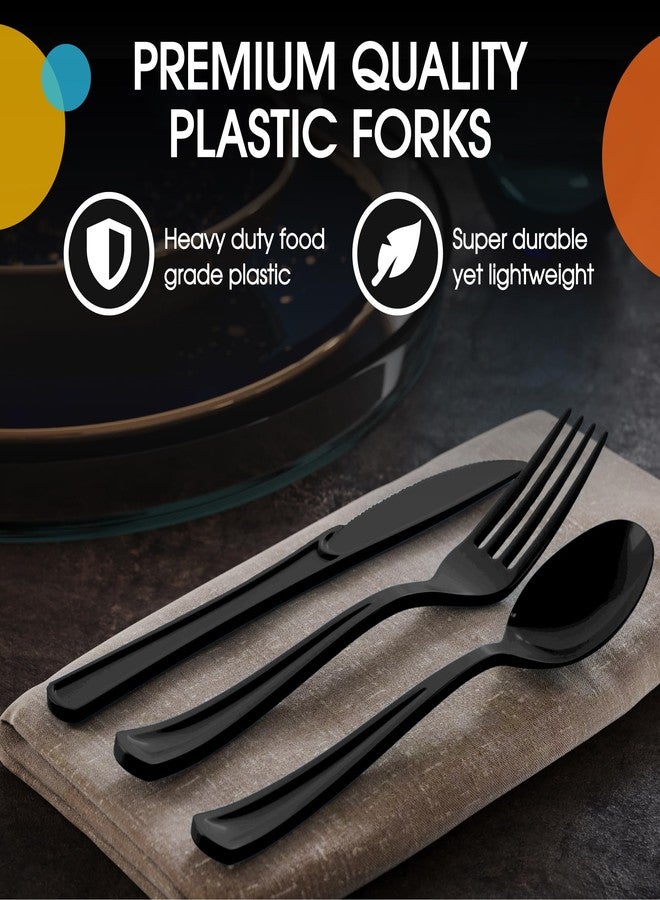 Party Solids Black Plastic Silverware Heavy Duty 150 Pcs Black Plastic Cutlery Sets, Utensil Sets, 50 Of Each Forks, Knives & Spoons Disposable Cutlery Set, Flatware Set For Party Supplies Party Solids - Image 4