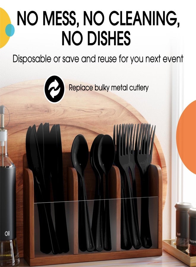 Party Solids Black Plastic Silverware Heavy Duty 150 Pcs Black Plastic Cutlery Sets, Utensil Sets, 50 Of Each Forks, Knives & Spoons Disposable Cutlery Set, Flatware Set For Party Supplies Party Solids - Image 5