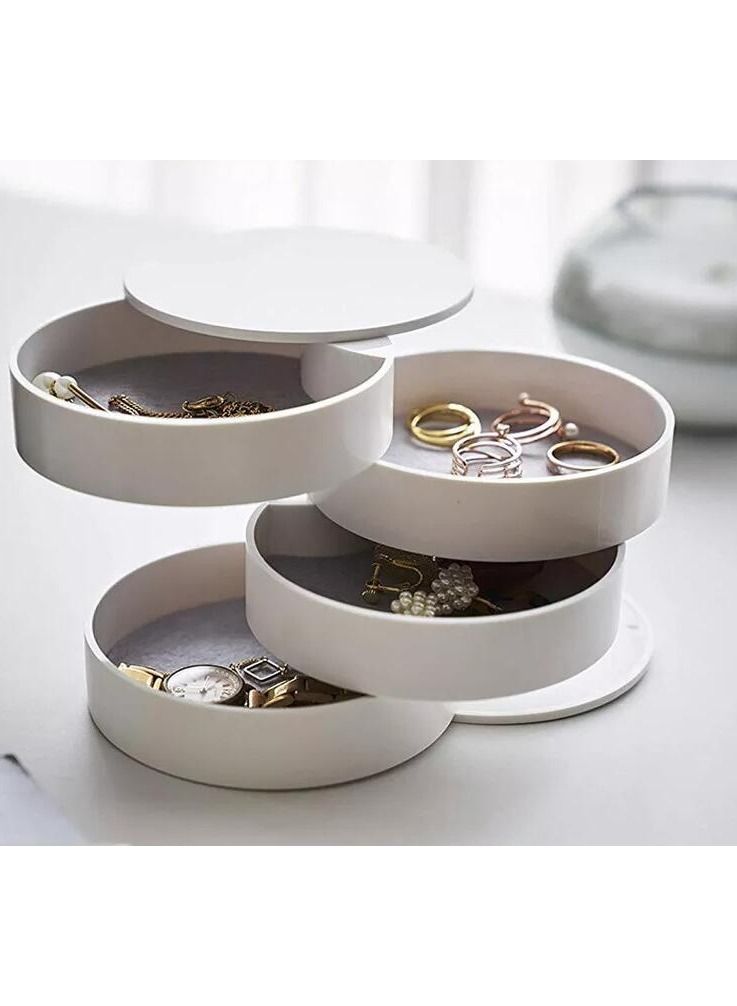 DUNISO Rotating Jewelry Organizer Small Jewelry Storage Box Earring Holder for Women 5-Layer Rotating Travel Jewelry Tray Case with Lid for Bracelets Rings Bracelets White - Image 1