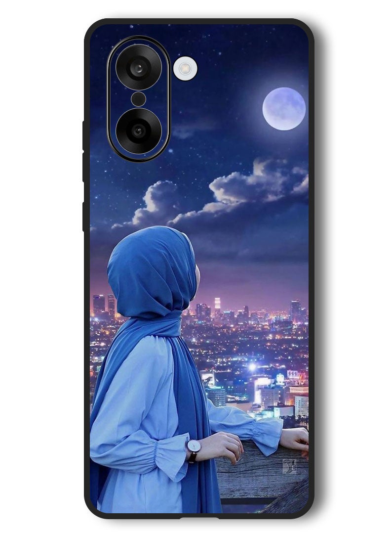 Theodor Case Compatible with OnePlus Nord CE 5 6.77 Inch Protection Shockproof Bumper Cover Hijab Girl Looking at Moon - Image 1