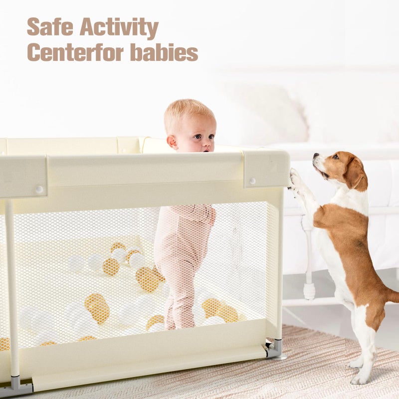 ZEEBABA Beige Baby Playpen 59x59 in, Playpen for Babies and Toddlers, Play Pen for Kids, Play Yard for Infants with Gate (Without mat) - Image 4