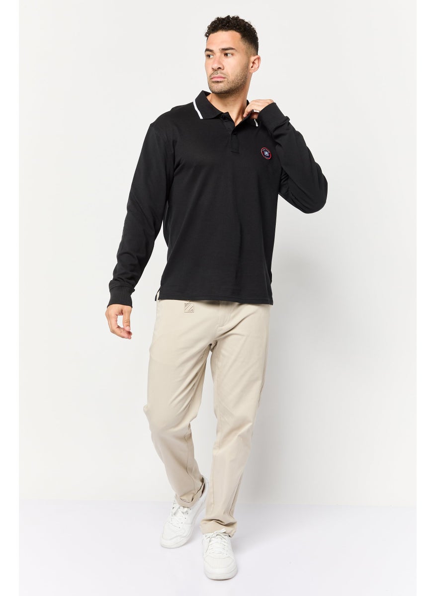 Paul Frank - Men Regular Fit Long Sleeve Brand Logo Polo Shirt, Black - Image 1