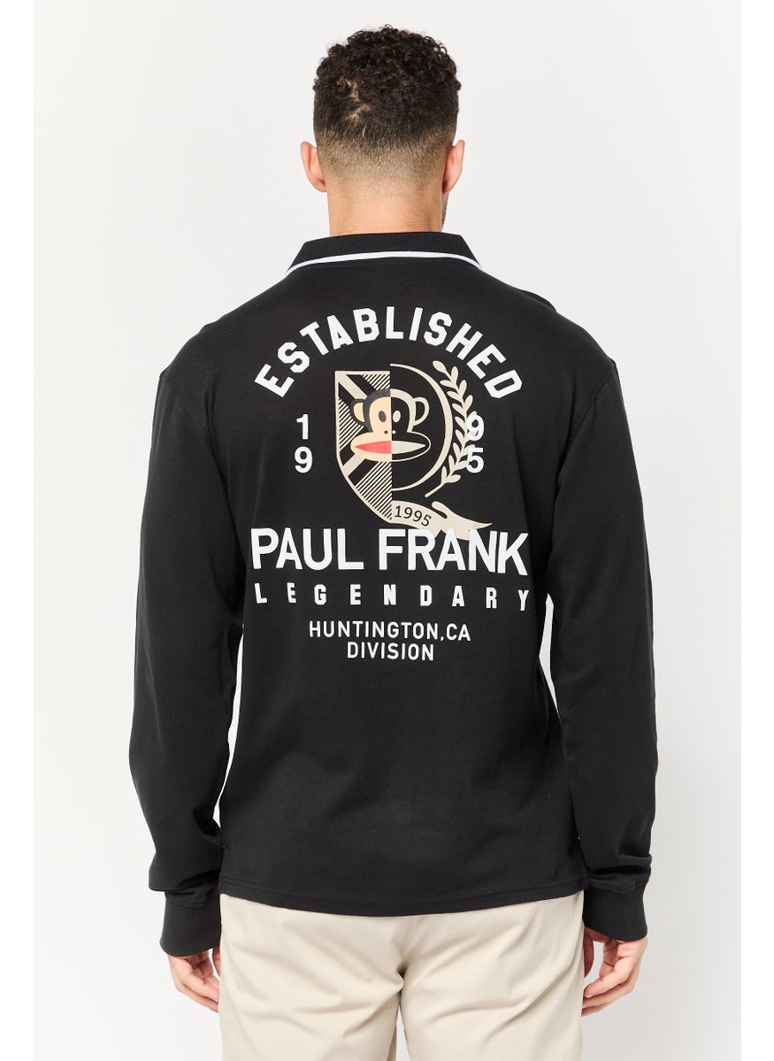 Paul Frank - Men Regular Fit Long Sleeve Brand Logo Polo Shirt, Black - Image 1