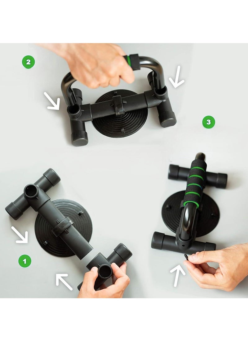 Push Up Bars, Push Up Stands with Suction Cup, Push Up Board with Non-Slip Foam Grips, Sturdy Structure Push Up Bars for Men and Women, Push Up Handles for Floor Workout, Strength Training（Black Green）