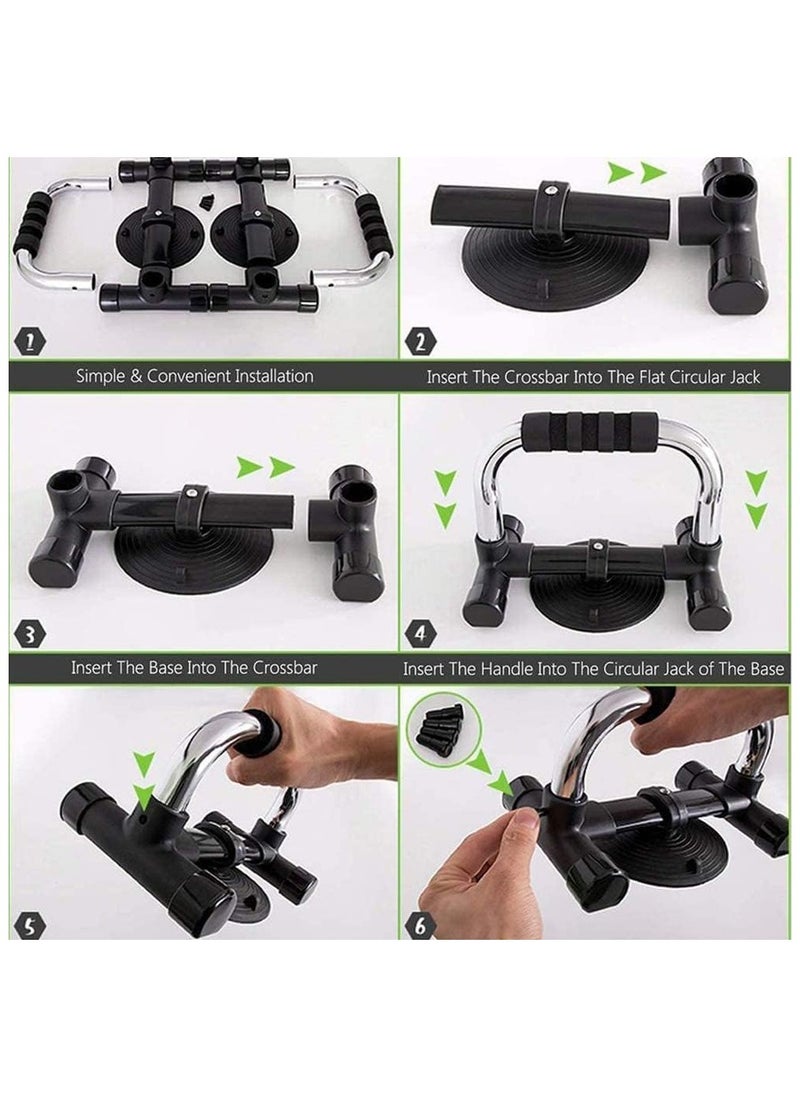 Push Up Bars, Push Up Stands with Suction Cup, Push Up Board with Non-Slip Foam Grips, Sturdy Structure Push Up Bars for Men and Women, Push Up Handles for Floor Workout, Strength Training（Black Green）
