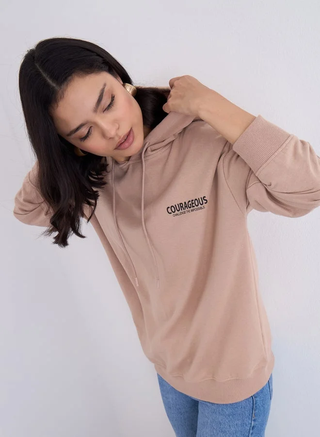 Styli Slogan Print Longline Regular Fit Hoodie