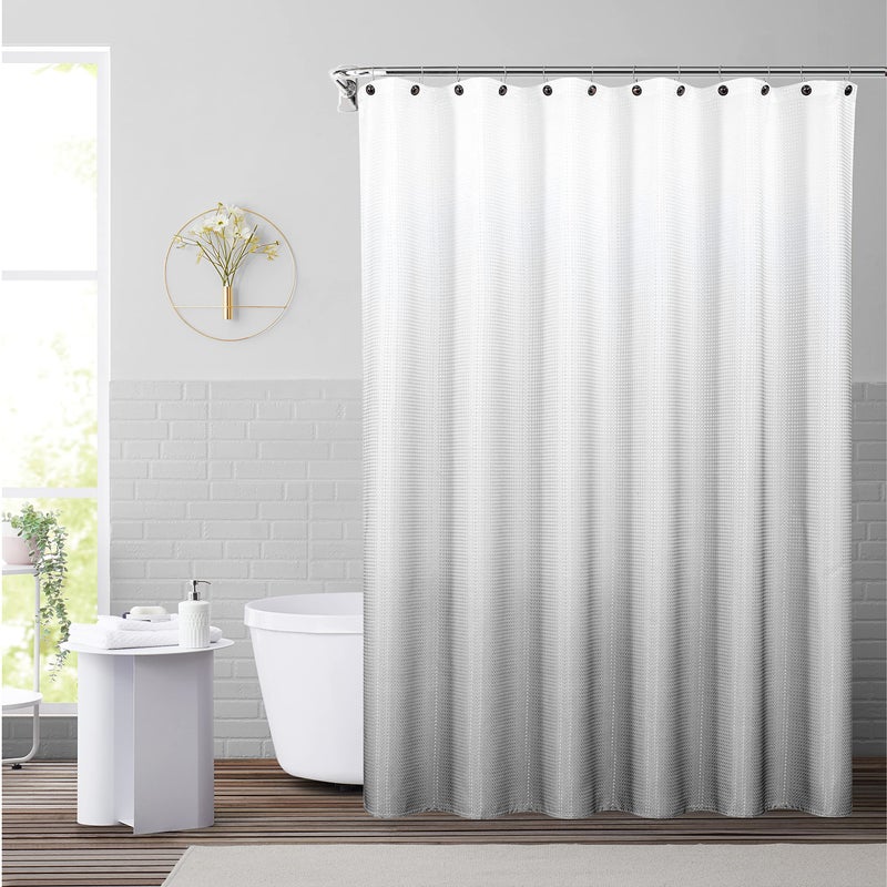 WEST LAKE Waffle Weave Grey Shower Curtain Ombre Water Resistant Hotel Spa Bathroom Decorative Shower Curtain with Grommet No Hook Machine WashableGradient White to Grey 70 Wx72 L